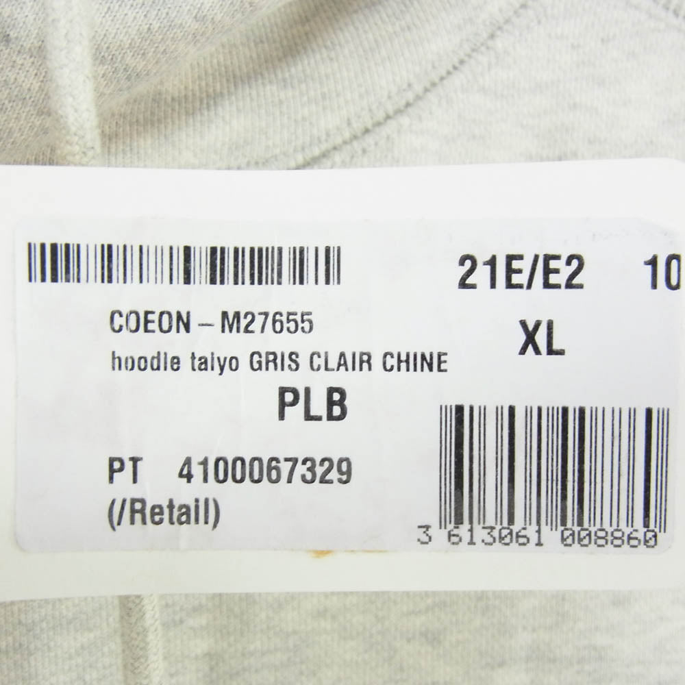 Sacai サカイ 21SS COEN-M27655 × A.P.C HOODIE TAIYO ASH GRAY アーペーセー フーディー タイヨウ ロゴ サイドジップ プルオーバー パーカー グレー系 XL【新古品】【未使用】【中古】