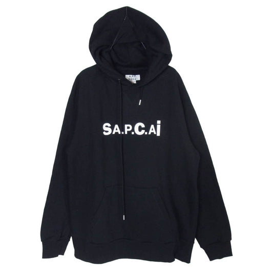 Sacai サカイ 21SS COEN-M27655 × A.P.C HOODIE TAIYO アーペーセー フーディー タイヨウ ロゴ サイドジップ プルオーバー パーカー ブラック系 XL【新古品】【未使用】【中古】