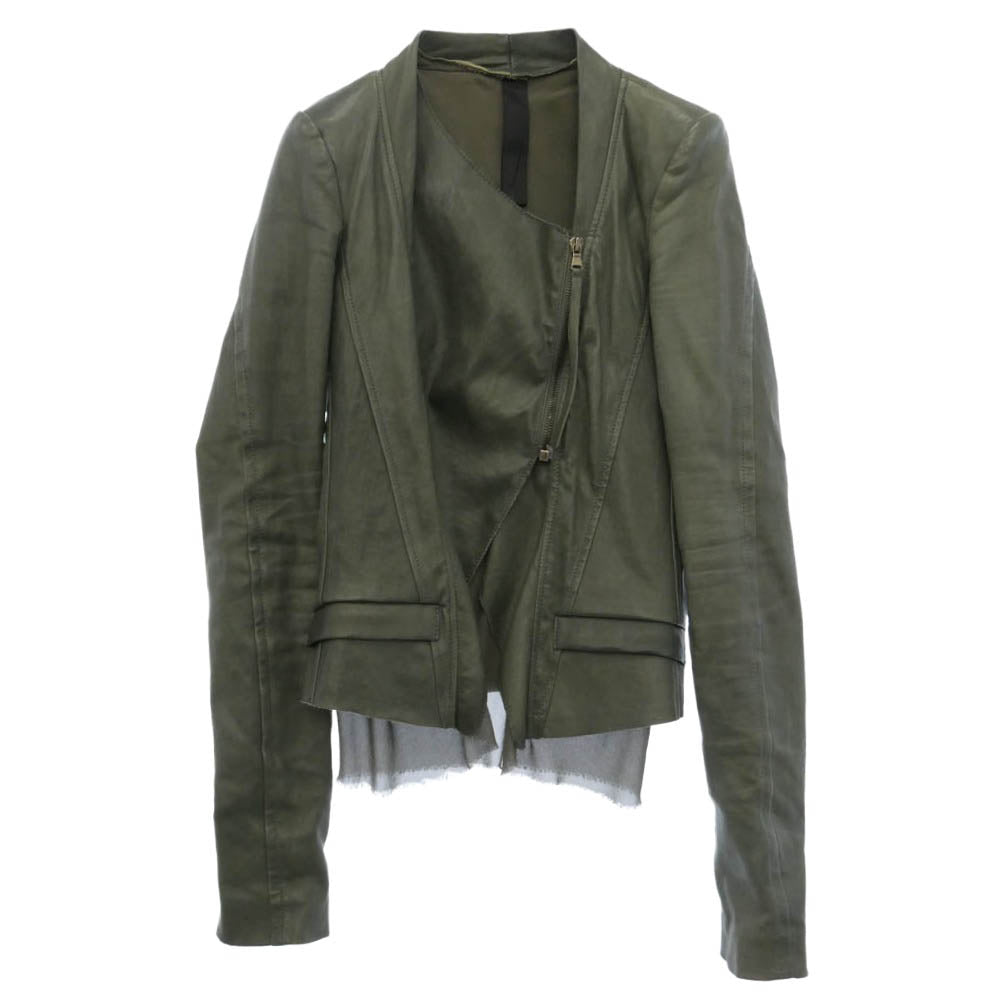 イラリア ニストリ 16AW JLII-SM1-1003 シープスキン 裏地シルク レザー ジャケット カーキ系 40【中古】