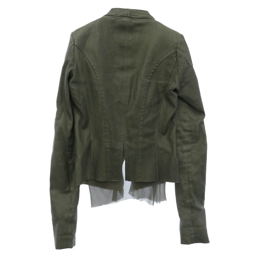 イラリア ニストリ 16AW JLII-SM1-1003 シープスキン 裏地シルク レザー ジャケット カーキ系 40【中古】