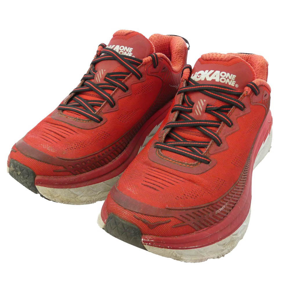 HOKA ONE ONE ホカ オネオネ 1014757 M BONDI 5 ボンダイ 5 ローカット スニーカー レッド系 グレー系 26cm【中古】