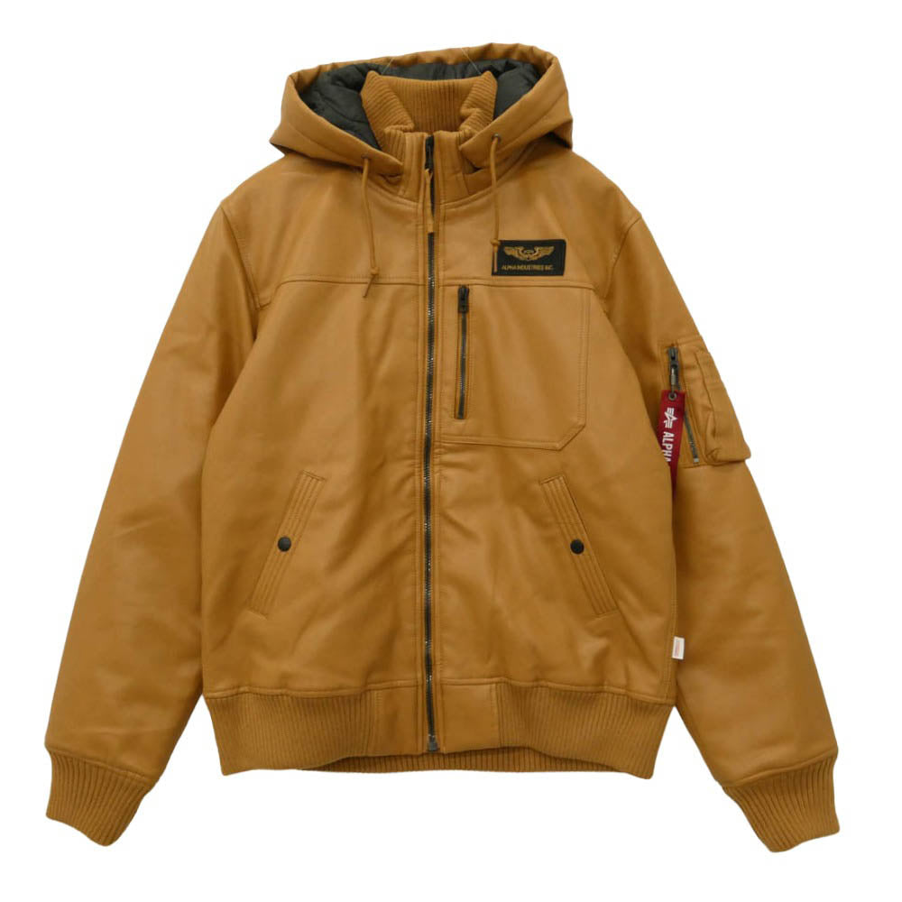 ALPHA アルファ TA1658-245 フェイクレザー フーデッド リブ ジャケット ベージュ系 L【中古】