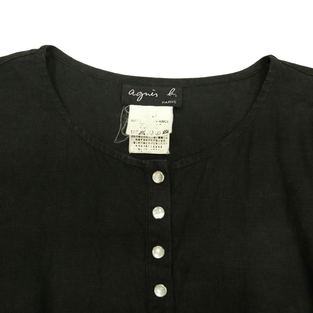 agnes b. アニエスベー 1064635 リネン スナップボタン ワンピース ブラック系 サイズ表記なし【中古】