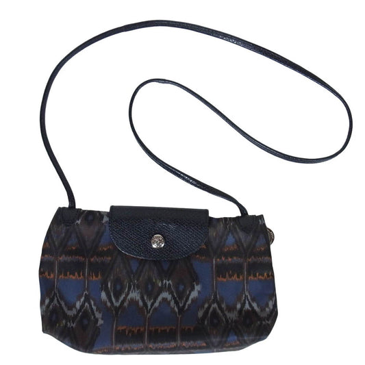 Longchamp ロンシャン 5700002197 IKAT イカット柄 レザー ナイロン ショルダー ポーチ バッグ ネイビー系【中古】