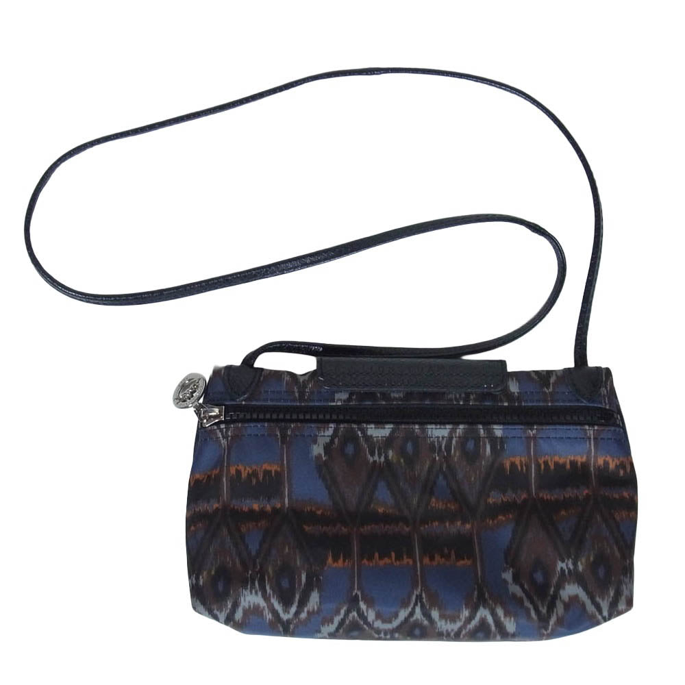 Longchamp ロンシャン 5700002197 IKAT イカット柄 レザー ナイロン ショルダー ポーチ バッグ ネイビー系【中古】