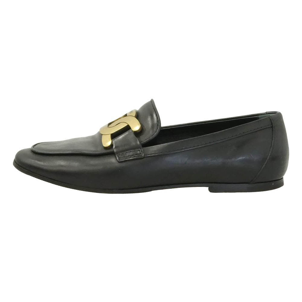 TOD’S トッズ ロゴ金具 レザー ローカット ローファー ブラック系 ゴールド系 34【中古】