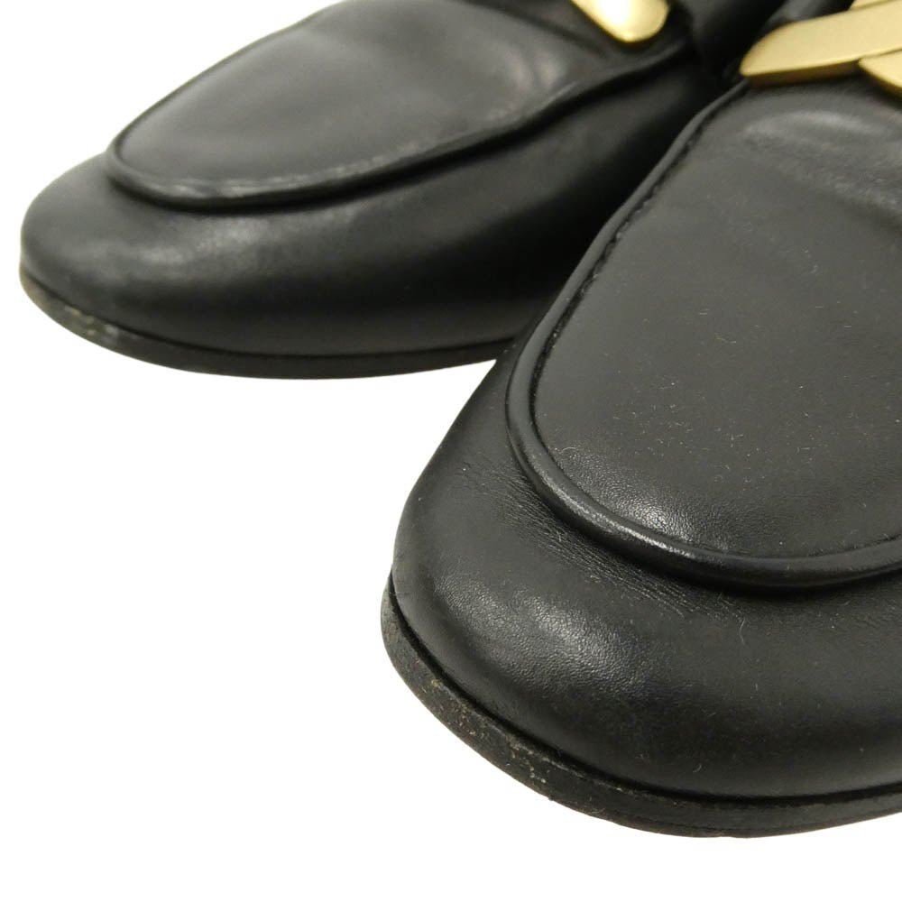 TOD’S トッズ ロゴ金具 レザー ローカット ローファー ブラック系 ゴールド系 34【中古】