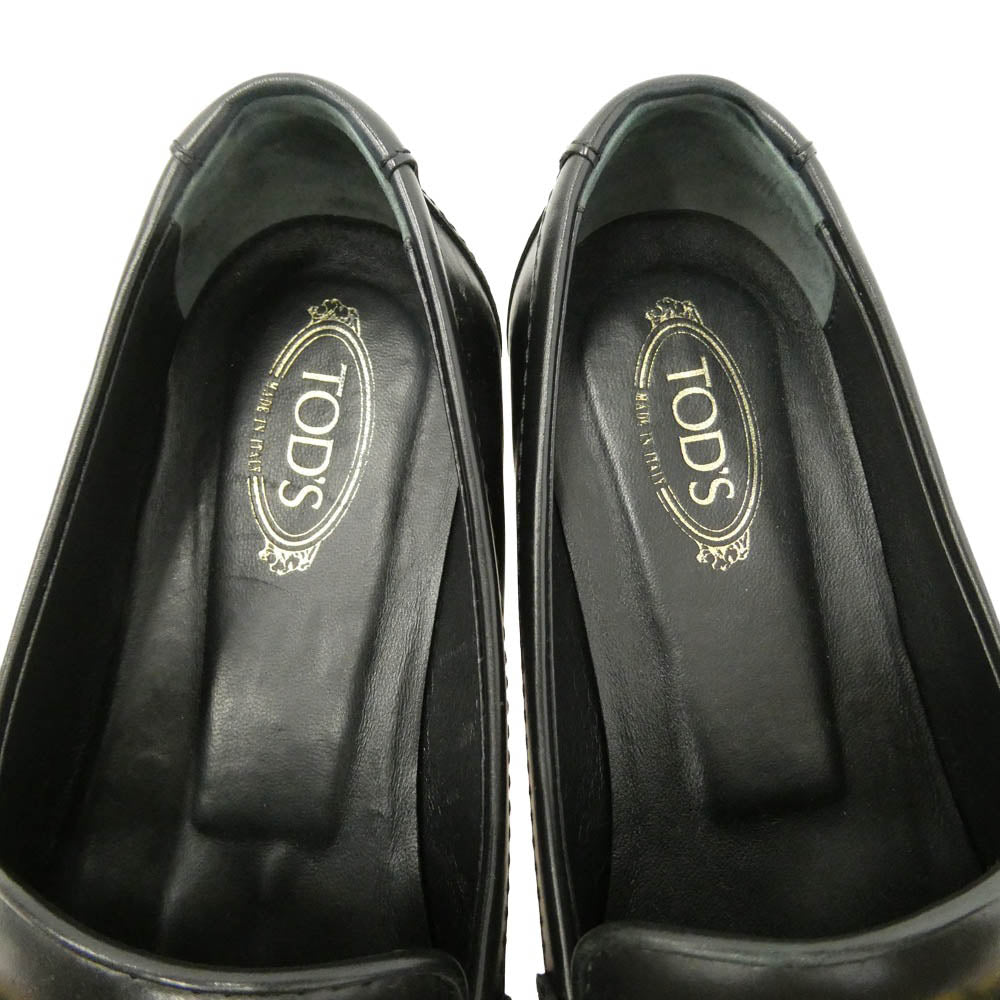 TOD’S トッズ ロゴ金具 レザー ローカット ローファー ブラック系 ゴールド系 34【中古】