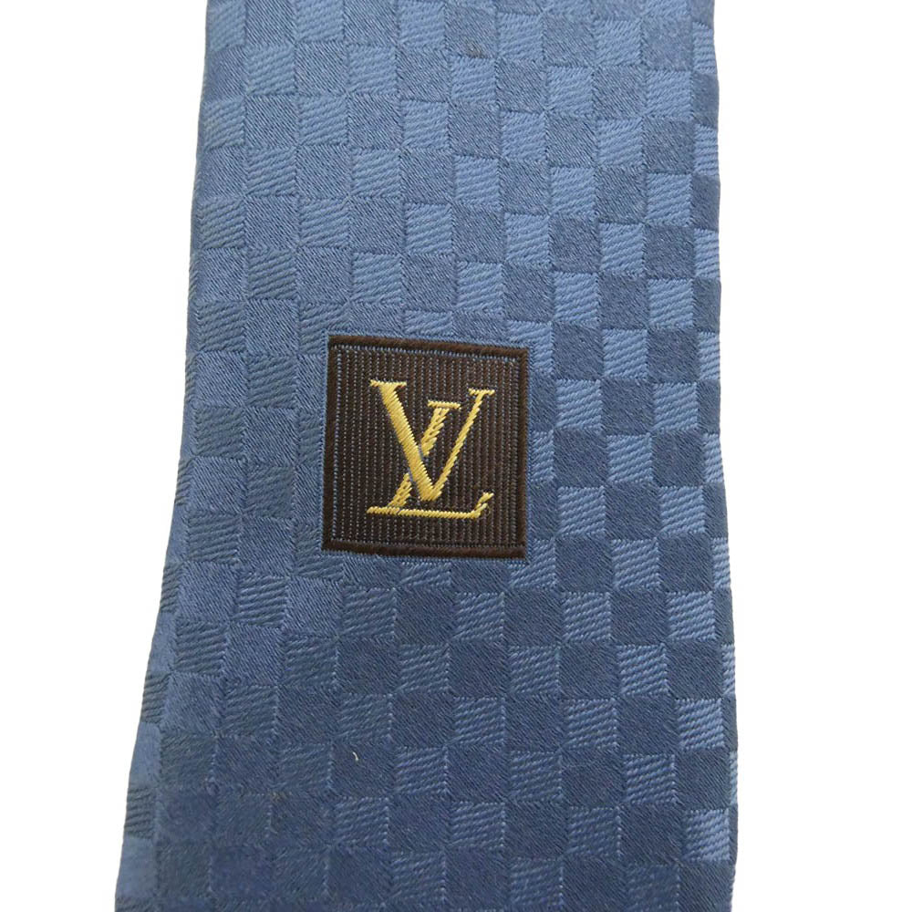 LOUIS VUITTON ルイ・ヴィトン クラヴァット マイクロダミエ LV 刺? シルク ネクタイ ブルー系【中古】