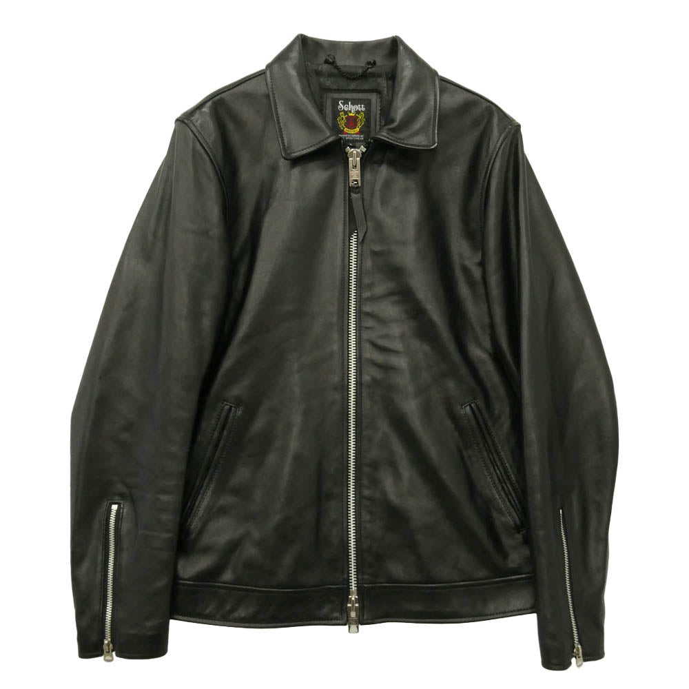 schott ショット 3101054 SINGLE RIDERS LEATHER JACKET ラムスキン 襟付き シングルライダース レザー ジャケット ブラック系 L【中古】