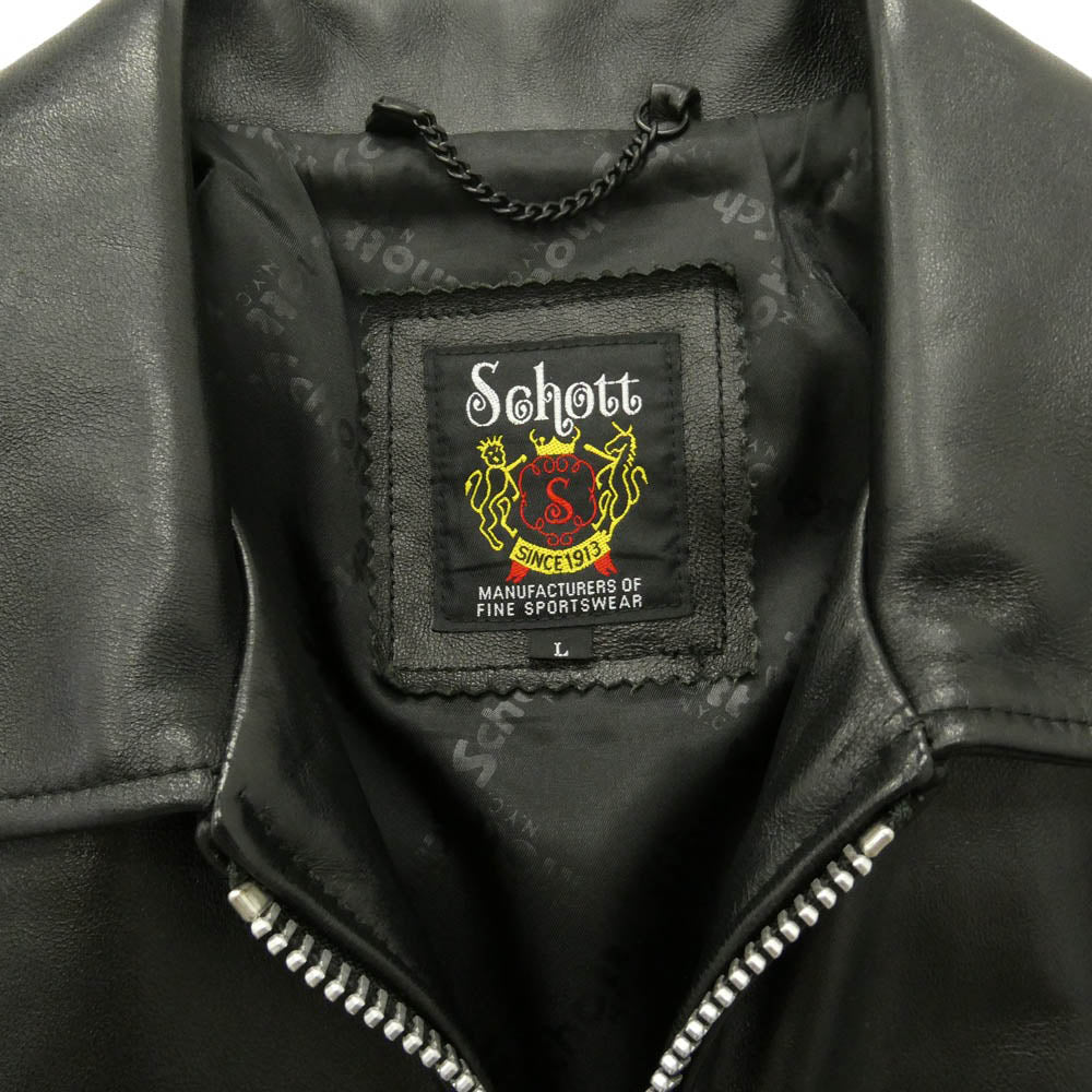 schott ショット 3101054 SINGLE RIDERS LEATHER JACKET ラムスキン 襟付き シングルライダース レザー ジャケット ブラック系 L【中古】