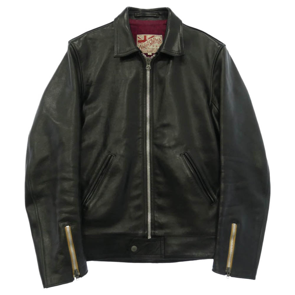 ADDICT CLOTHES アディクトクローズ AD-01 HORSEHIDE SINGLE RIDERS LEATHER JACKET ホースハイド シングル ライダース レザー ジャケット ブラック系 38【中古】