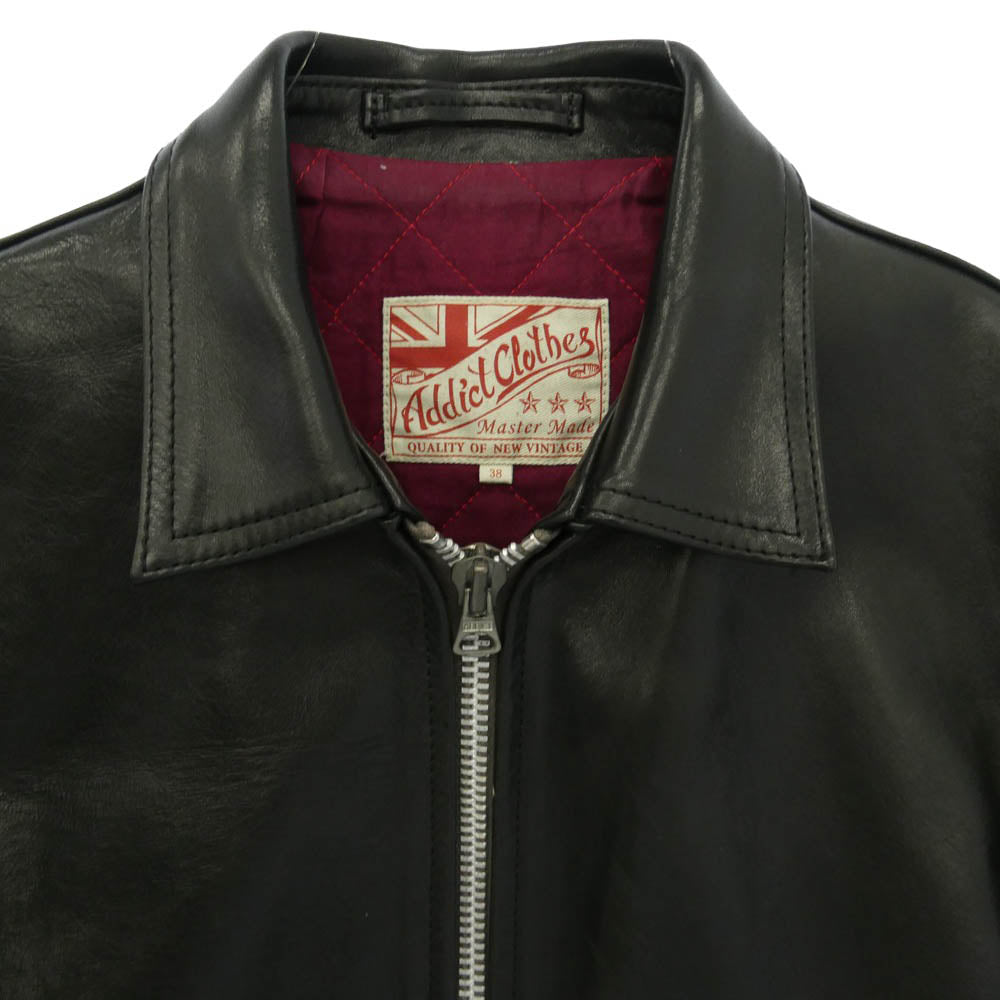 ADDICT CLOTHES アディクトクローズ AD-01 HORSEHIDE SINGLE RIDERS LEATHER JACKET ホースハイド シングル ライダース レザー ジャケット ブラック系 38【中古】
