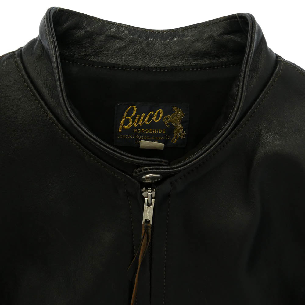 The REAL McCOY'S ザリアルマッコイズ J-100 BUCO HORSEHIDE SINGLE RIDERS LEATHER JACKET ブコ 茶芯 ホースハイド スタンドカラー シングル ライダース レザー ジャケット ブラック系 38【中古】