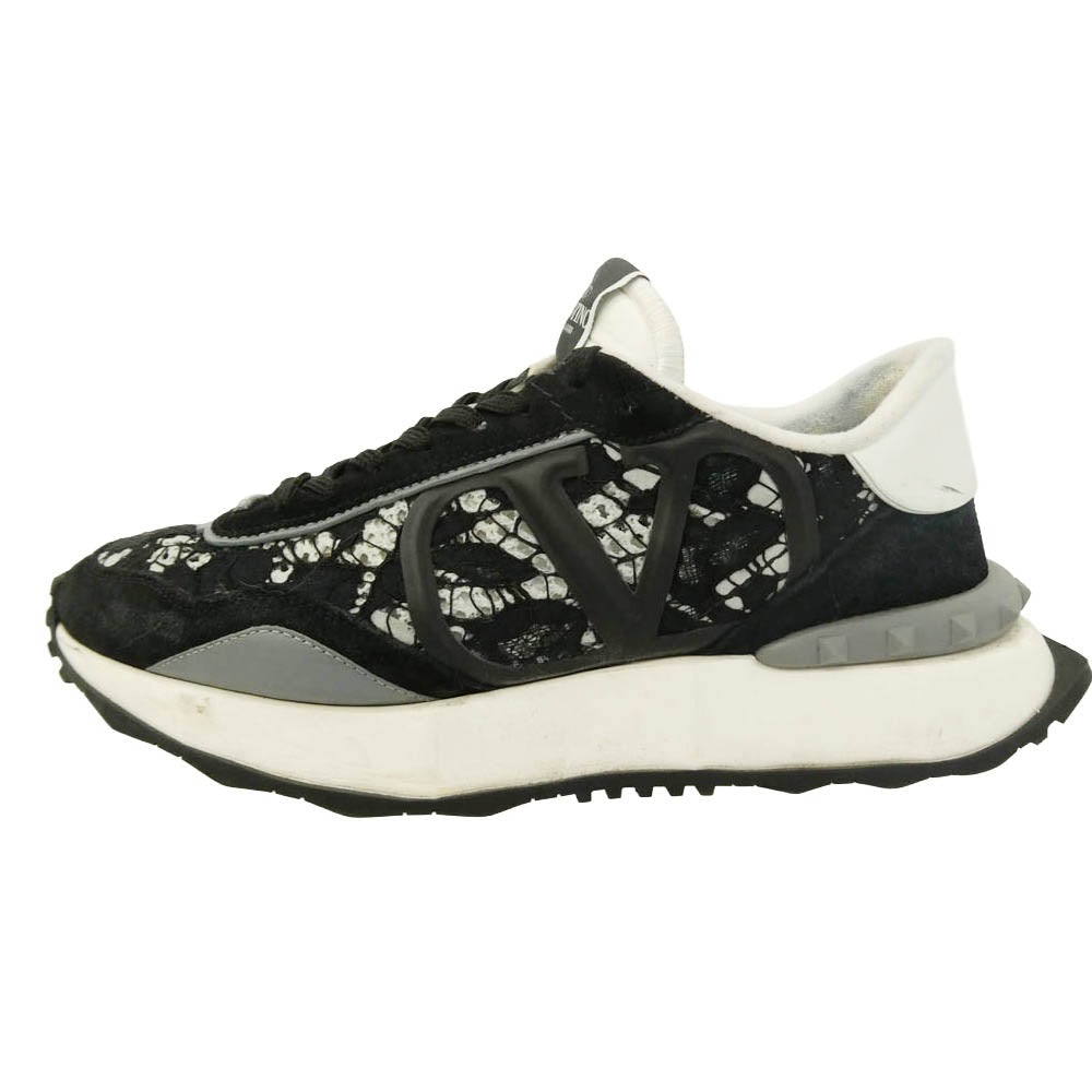 VALENTINO ヴァレンティノ LS X F28 Y2 Garavani ガラヴァーニ Vロゴ レースランナー ローカット スニーカー ブラック系 ホワイト系 40【中古】