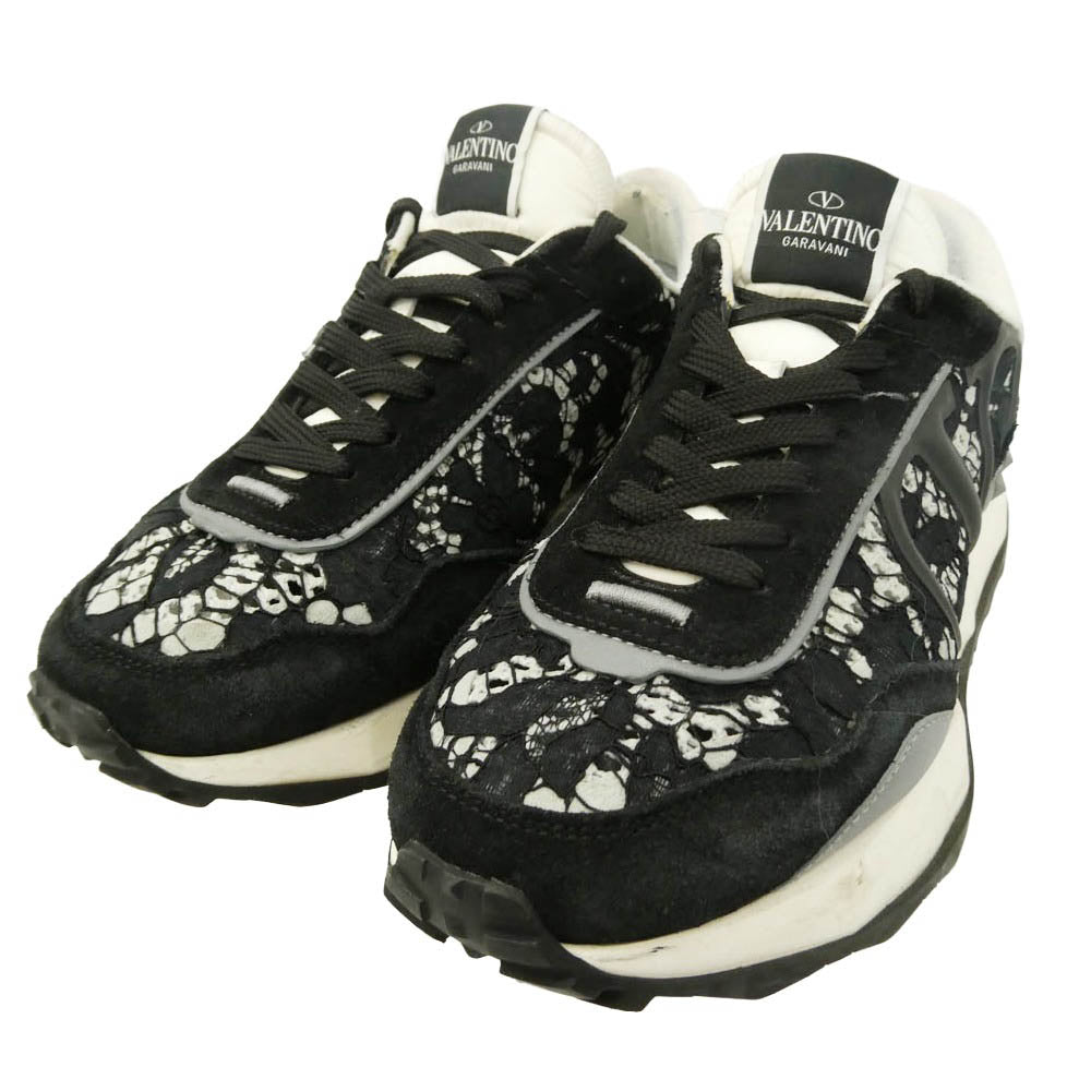 VALENTINO ヴァレンティノ LS X F28 Y2 Garavani ガラヴァーニ Vロゴ レースランナー ローカット スニーカー ブラック系 ホワイト系 40【中古】