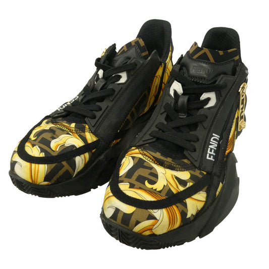 FENDI フェンディ VERSACE ヴェルサーチ × VERSACE FENDACE FF柄 フェンダーチェ ジップ ローカット スニーカー ブラック系 マルチカラー系 サイズ表記なし【中古】