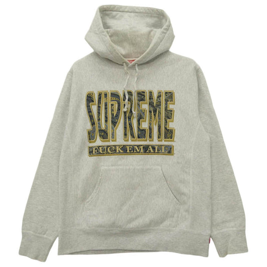 Supreme シュプリーム 17AW Paisley Fuck Em All Hooded Sweatshirt ペイズリーロゴワッペン スウェットプルオーバーパーカー グレー系 ホワイト系 M【中古】