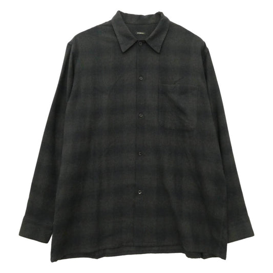 COMOLI コモリ 22AW W03-02018 Wool Check Open Collar Shirt ウールチェック オープンカラーシャツ 開襟 長袖シャツ ブラック系 3【中古】