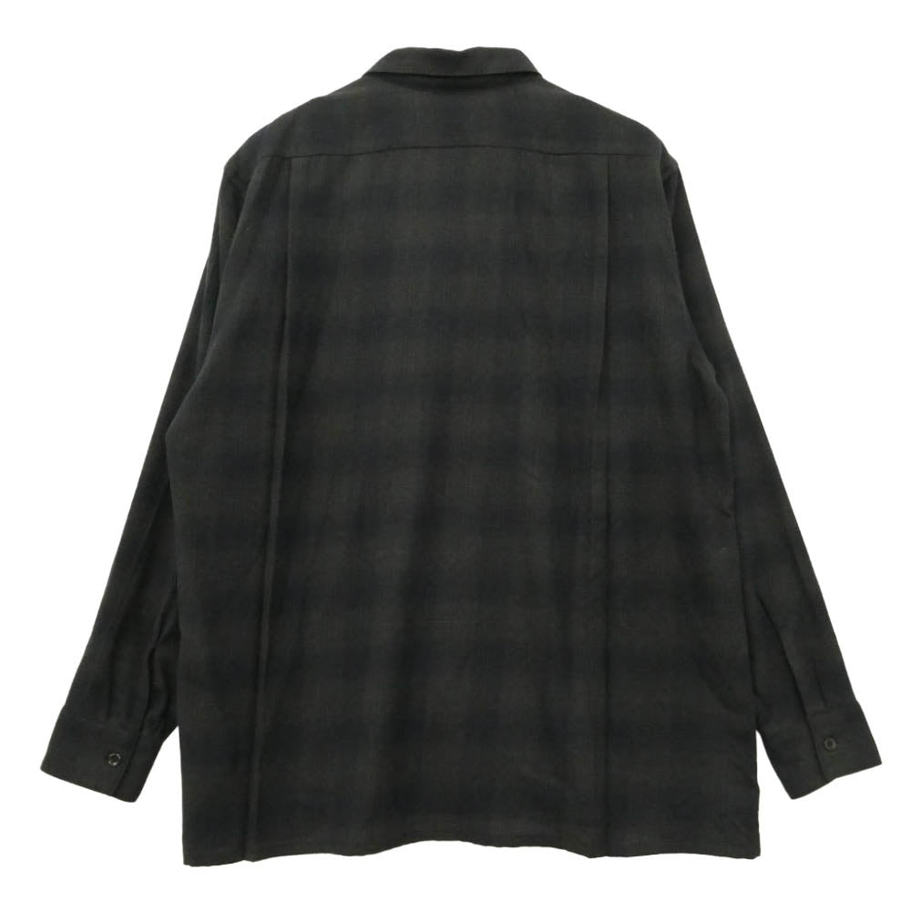 COMOLI コモリ 22AW W03-02018 Wool Check Open Collar Shirt ウールチェック オープンカラーシャツ 開襟 長袖シャツ ブラック系 3【中古】