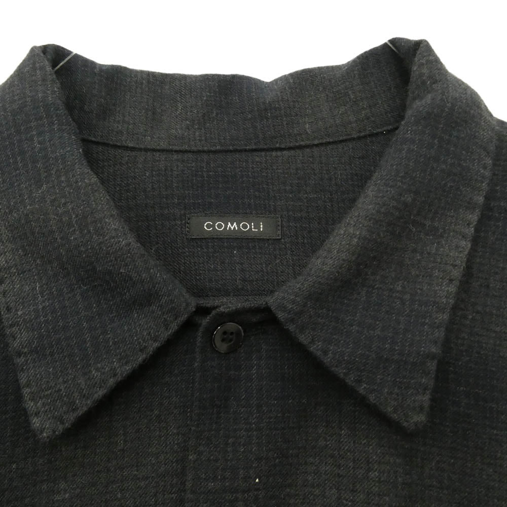 COMOLI コモリ 22AW W03-02018 Wool Check Open Collar Shirt ウールチェック オープンカラーシャツ 開襟 長袖シャツ ブラック系 3【中古】