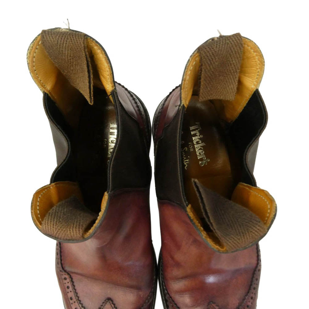 Tricker's トリッカーズ Paul Smith ポール・スミス M7223 Paul Smith 別注 ポールスミス ウィングチップ サイドゴア レザー ブーツ ワインレッド系 ダークブラウン系 7.5【中古】
