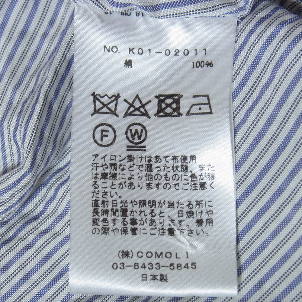 COMOLI コモリ K01-02011 シルク バンドカラー ストライプ シャツワンピース ホワイト系 パープル系【中古】