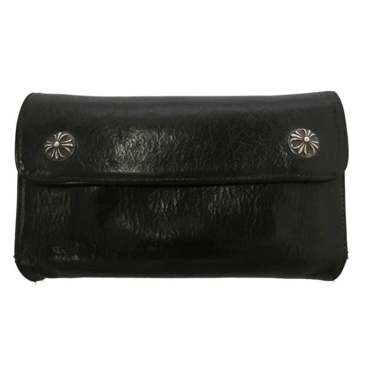 CHROME HEARTS クロムハーツ（原本無） WAVE CROSS BALL ウェーブ クロスボールボタン レザー ウォレット 長財布 ブラック系 シルバー系【中古】