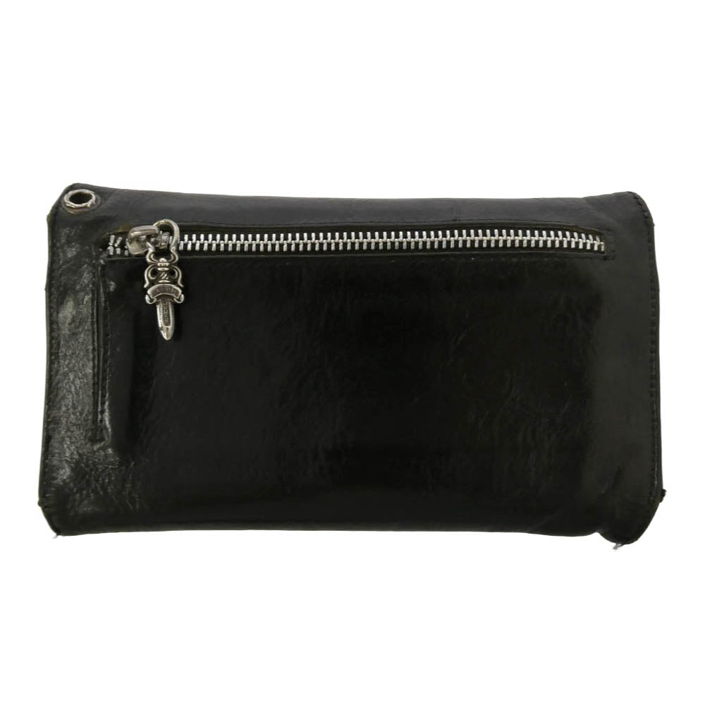 CHROME HEARTS クロムハーツ（原本無） WAVE CROSS BALL ウェーブ クロスボールボタン レザー ウォレット 長財布 ブラック系 シルバー系【中古】