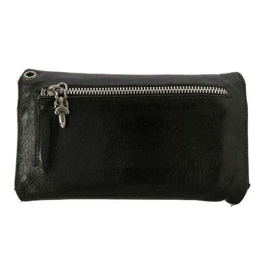 CHROME HEARTS クロムハーツ（原本無） WAVE CROSS BALL ウェーブ クロスボールボタン レザー ウォレット 長財布 ブラック系 シルバー系【中古】