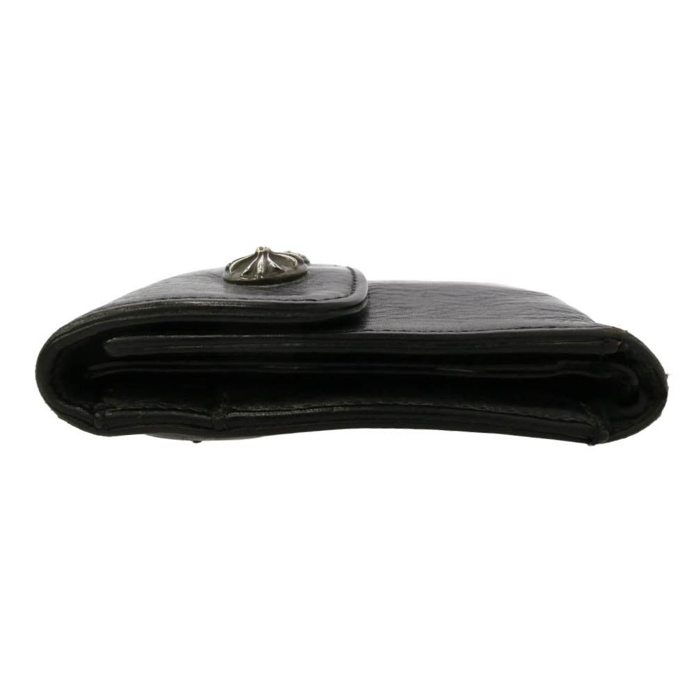 CHROME HEARTS クロムハーツ（原本無） WAVE CROSS BALL ウェーブ クロスボールボタン レザー ウォレット 長財布 ブラック系 シルバー系【中古】