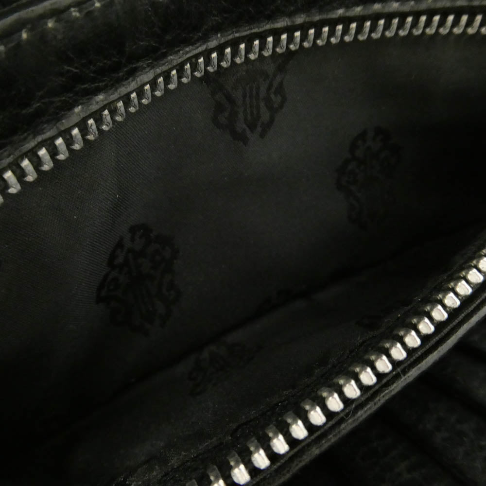CHROME HEARTS クロムハーツ（原本無） WAVE CROSS BALL ウェーブ クロスボールボタン レザー ウォレット 長財布 ブラック系 シルバー系【中古】