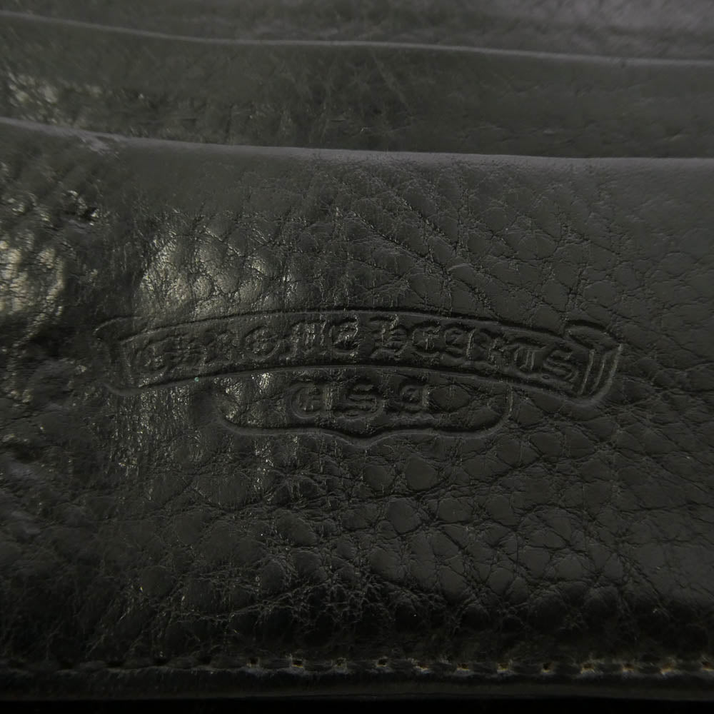 CHROME HEARTS クロムハーツ（原本無） WAVE CROSS BALL ウェーブ クロスボールボタン レザー ウォレット 長財布 ブラック系 シルバー系【中古】