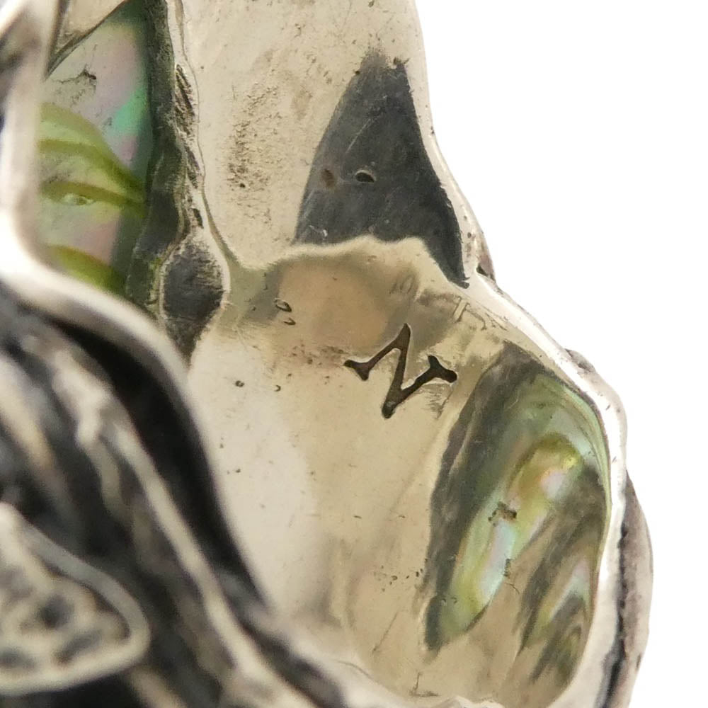 LYLY ERLANDSSON リリーエルランドソン the WINTER Shell plate Ring ザ ウィンター シェル プレート リング シルバー系 グリーン系 16.5号【中古】
