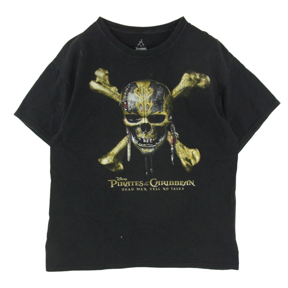 Disney ディズニー Pirates of the Caribbean Dead Men Tell No Tales パイレーツオブカリビアン 最後の海賊 スカル プリント Tシャツ 半袖カットソー ブラック系 L【中古】