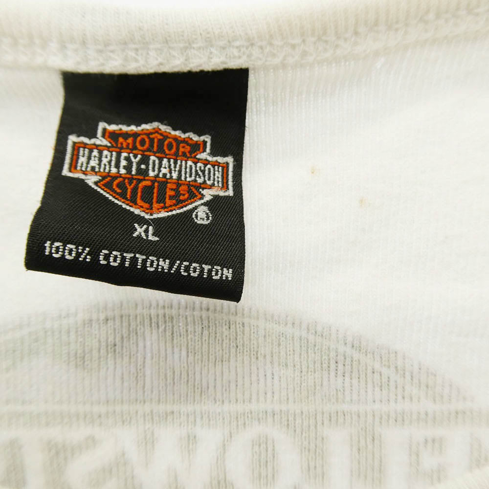 HARLEY DAVIDSON ハーレーダビッドソン バタフライ プリント ヘンリーネック 短丈 Tシャツ 長袖 カットソー オフホワイト系 XL【中古】