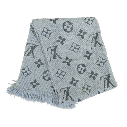 LOUIS VUITTON ルイ・ヴィトン M75702 エシャルプ ロゴマニア ウール シルク混 LVロゴ フリンジ マフラー ブルー系【中古】