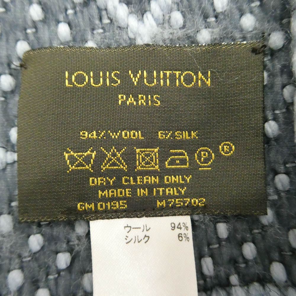 LOUIS VUITTON ルイ・ヴィトン M75702 エシャルプ ロゴマニア ウール シルク混 LVロゴ フリンジ マフラー ブルー系【中古】