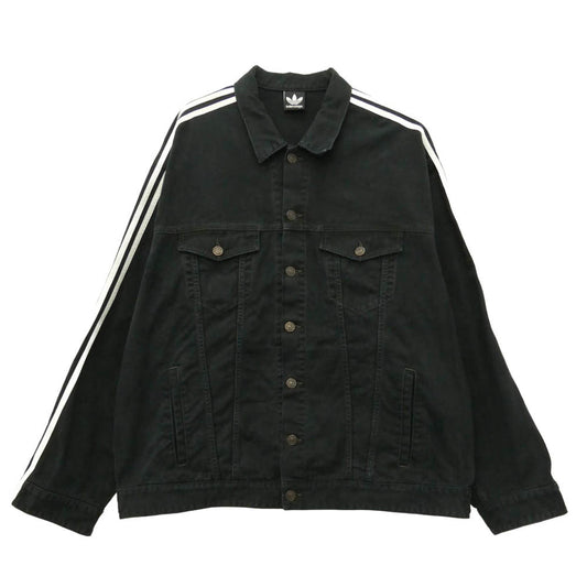 BALENCIAGA バレンシアガ adidas アディダス 23SS 724775 TNW54 ×adidas アディダス クラッシュ加工 サイドライン オーバーサイズ デニム ジャケット ブラック系 3【中古】