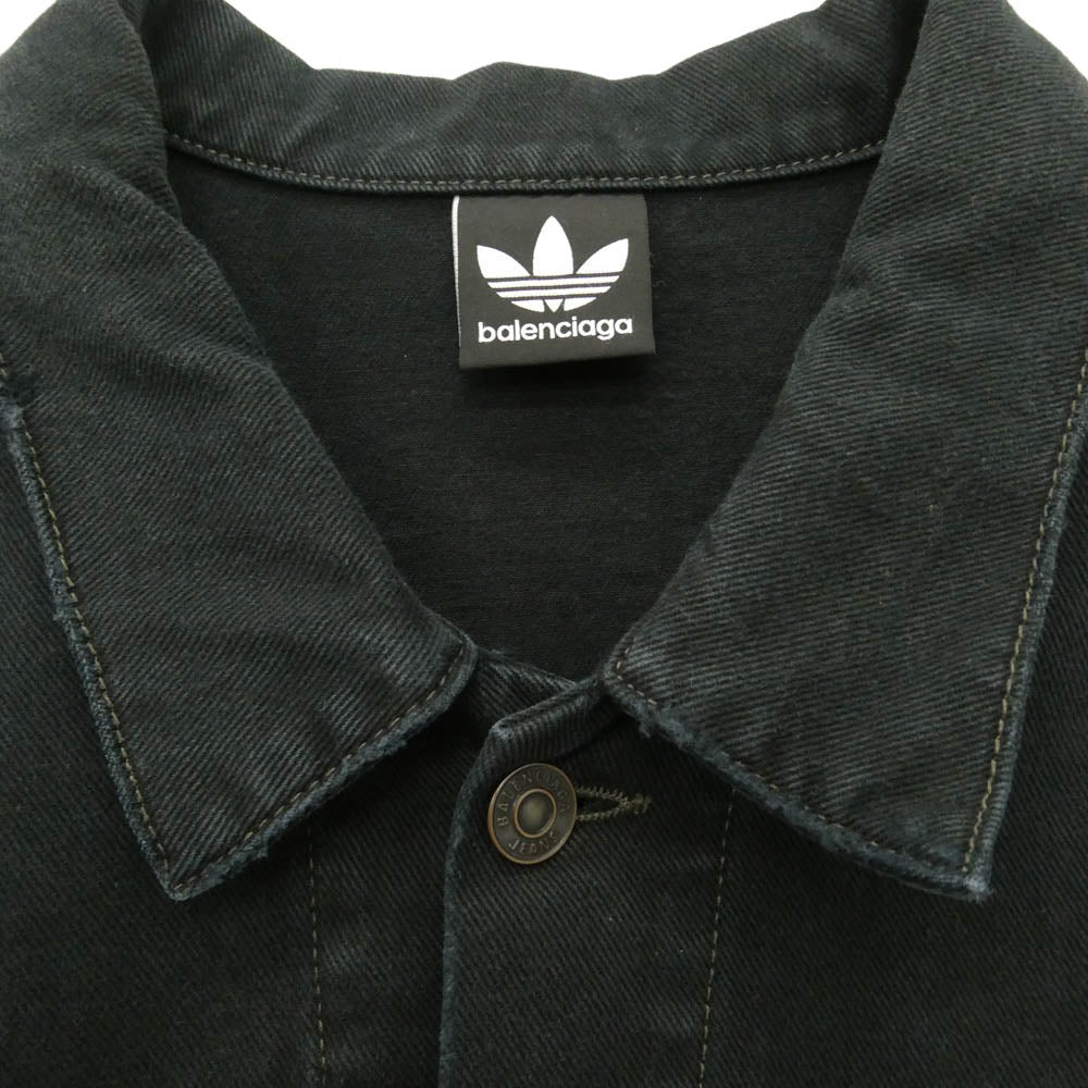 BALENCIAGA バレンシアガ adidas アディダス 23SS 724775 TNW54 ×adidas アディダス クラッシュ加工 サイドライン オーバーサイズ デニム ジャケット ブラック系 3【中古】