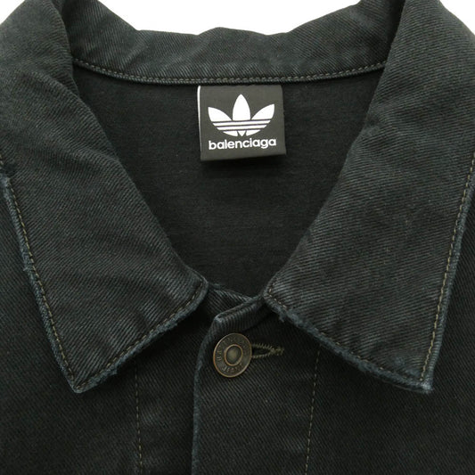 BALENCIAGA バレンシアガ adidas アディダス 23SS 724775 TNW54 ×adidas アディダス クラッシュ加工 サイドライン オーバーサイズ デニム ジャケット ブラック系 3【中古】