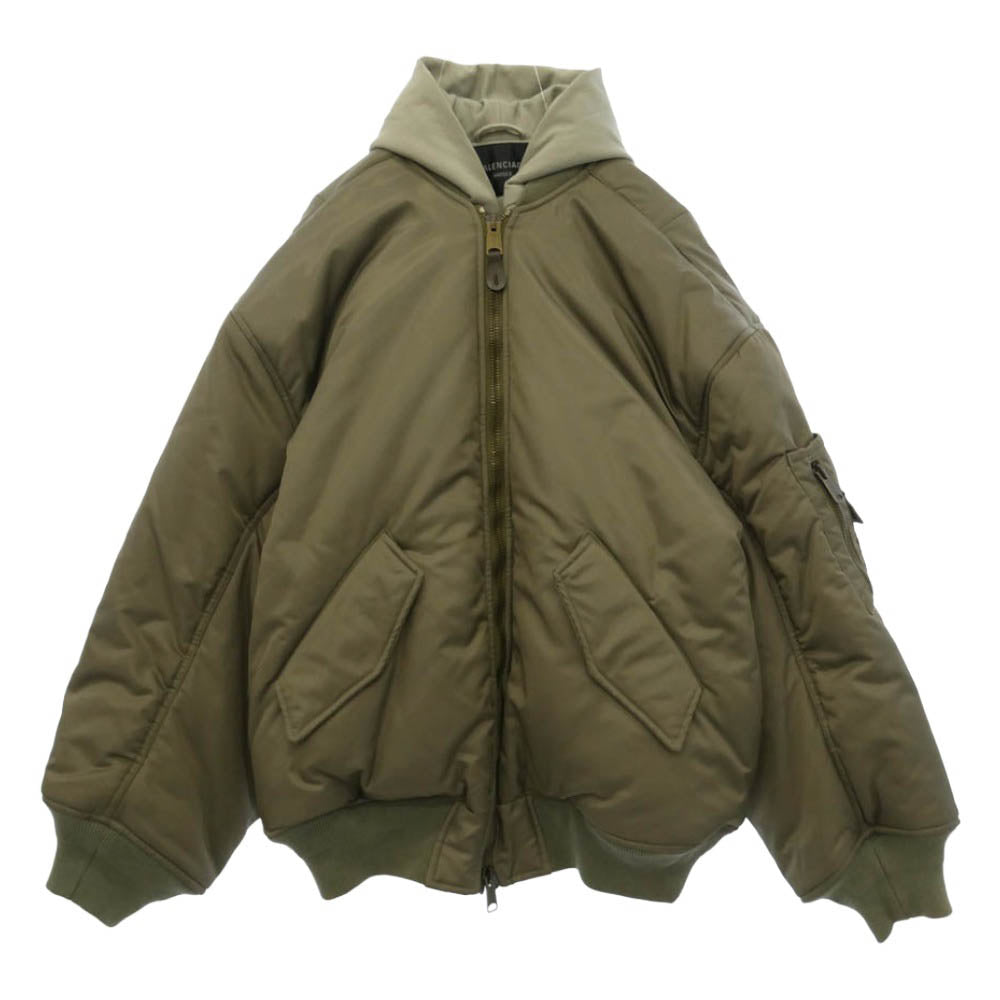 BALENCIAGA バレンシアガ 23SS 746456 TN027 Paris All In Nylon Hooded Bomber Jacket オールイン ナイロン フーデッド ボンバー ジャケット フーディー カーキ系 1【中古】