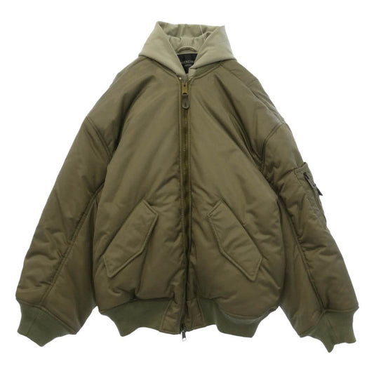 BALENCIAGA バレンシアガ 23SS 746456 TN027 Paris All In Nylon Hooded Bomber Jacket オールイン ナイロン フーデッド ボンバー ジャケット フーディー カーキ系 1【中古】