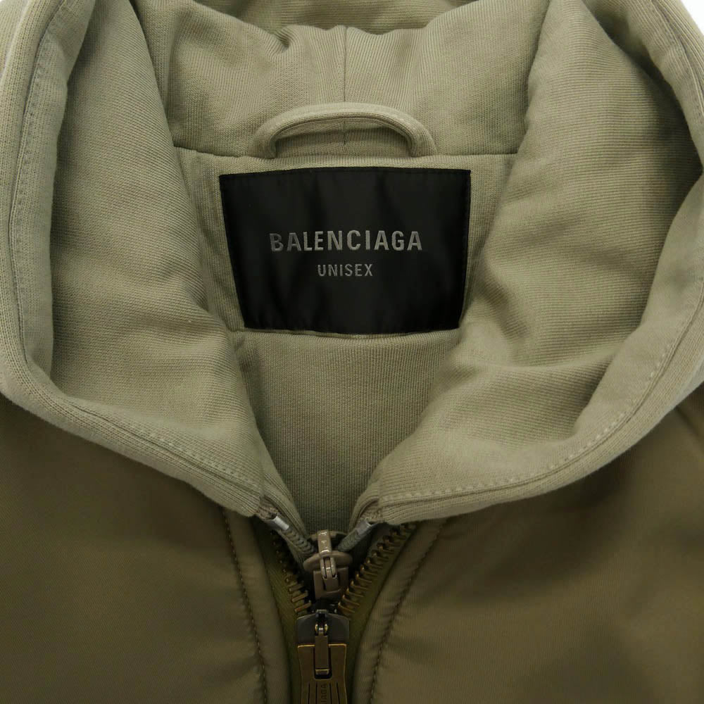 BALENCIAGA バレンシアガ 23SS 746456 TN027 Paris All In Nylon Hooded Bomber Jacket オールイン ナイロン フーデッド ボンバー ジャケット フーディー カーキ系 1【中古】