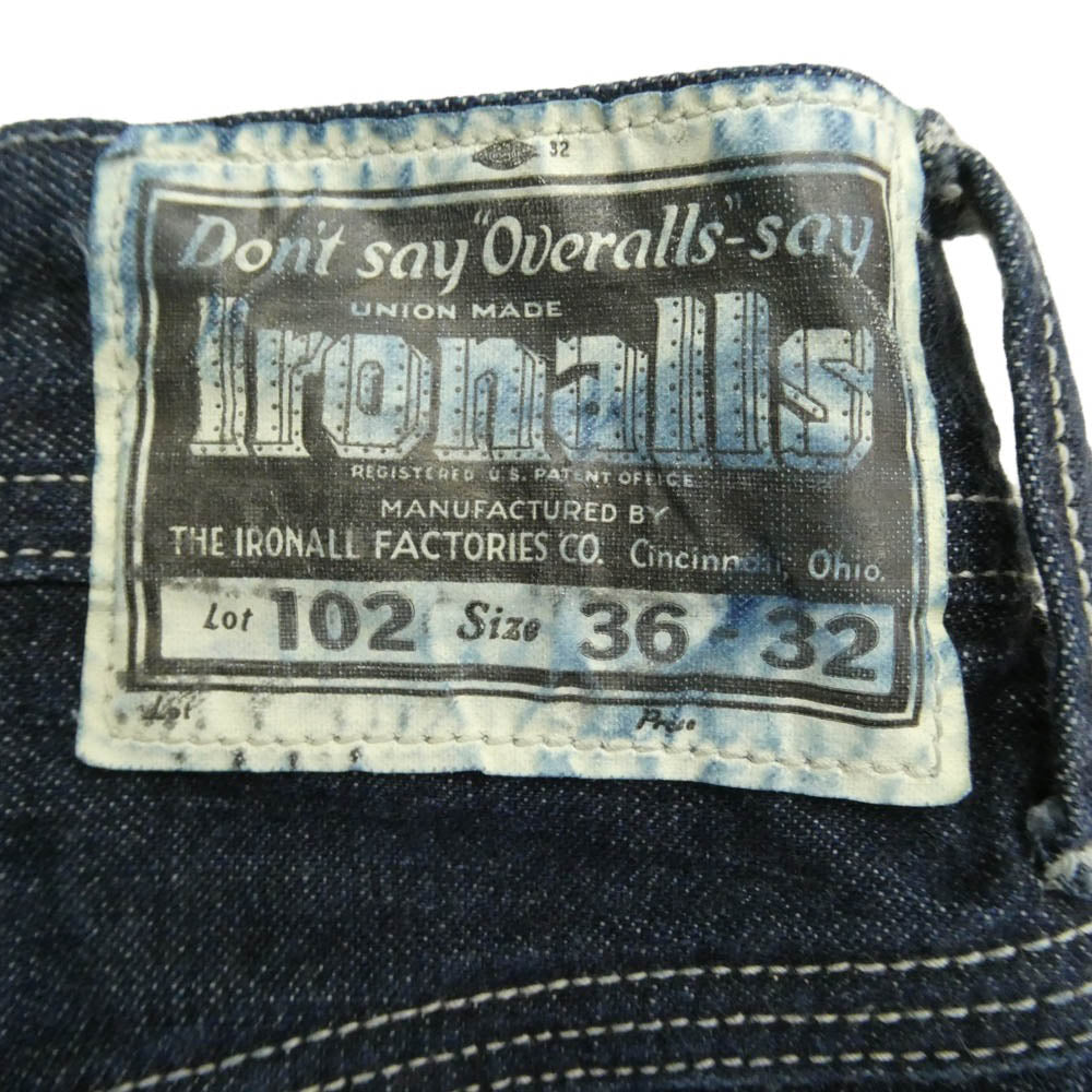 FREEWHEELERS フリーホイーラーズ Lot 102 THE IRONALL FACTORIES Co. DENIM OVERALLS デニム オーバーオールズ ワーク パンツ インディゴブルー系 36【中古】