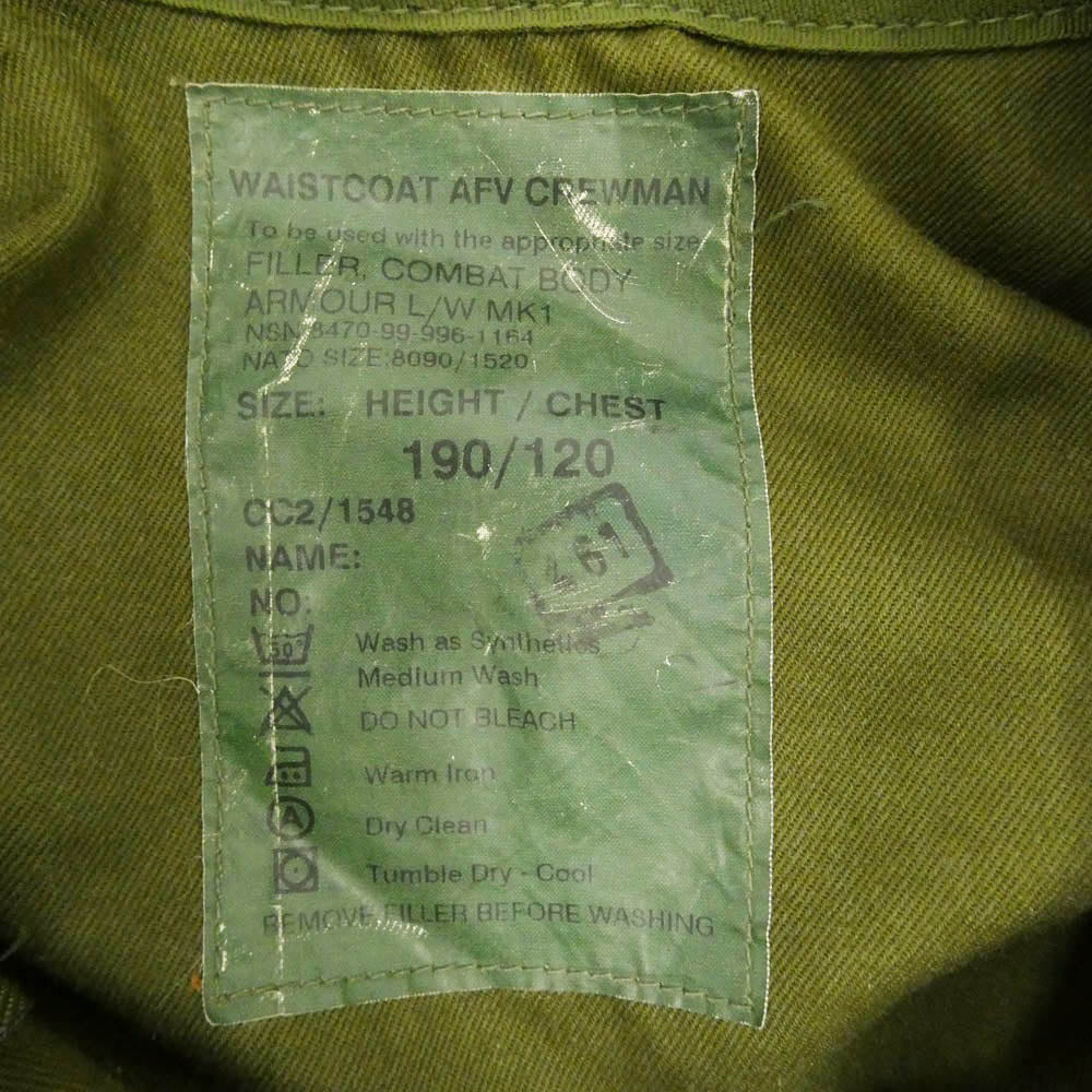 ヴィンテージ British Army イギリス軍 WAISTCOAT AFV CREWMAN コンバット ボディーアーマー ベスト カーキ系 190/120【中古】