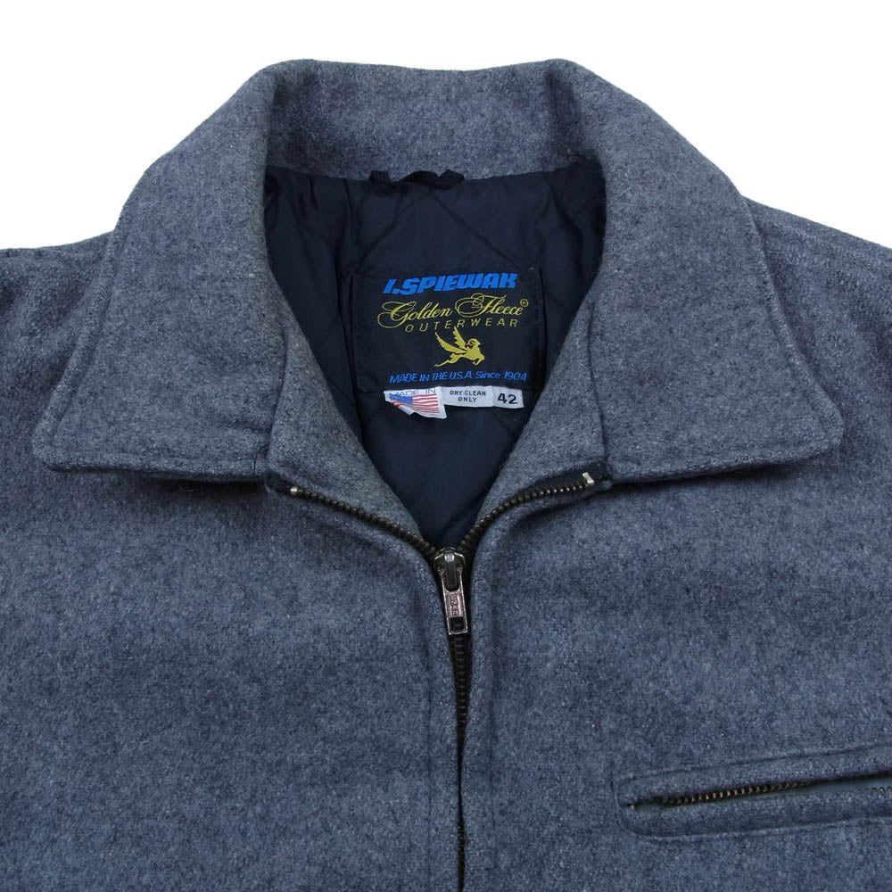 SPIEWAK スピーワック GOLDEN FLEECE USA製 レザーベルト キルティング ジップアップ ウールジャケット ブルゾン グレー系 42【中古】