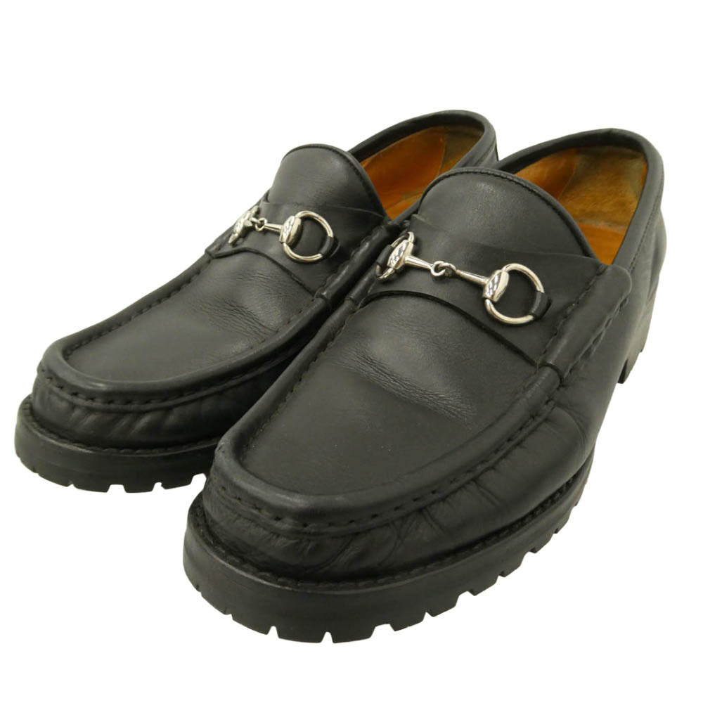 GUCCI グッチ 101 6105 ホースビット レザー ローファー シューズ ブラック系 37.5【中古】