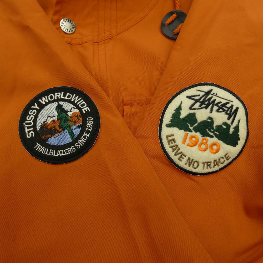STUSSY ステューシー 00s AUTHENTIC GEAR 60/40 コットンナイロン クロス ロゴパッチ ジップアップ フーデッド マウンテンパーカー ジャケット アウター オレンジ系 L【中古】
