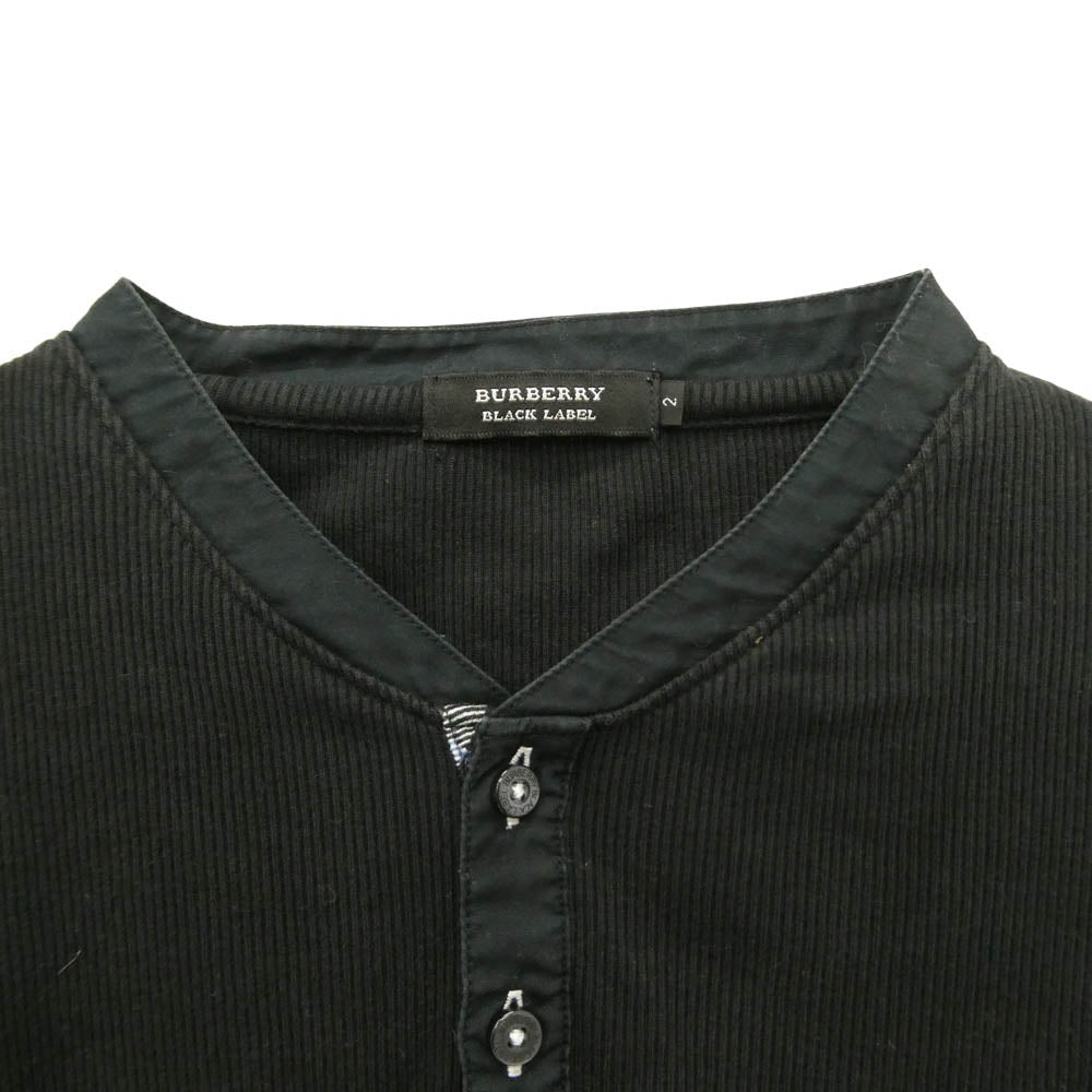 BURBERRY バーバリー BLACK LABEL ブラックレーベル ヘンリーネック ロングスリーブ Tシャツ 長袖 カットソー ブラック系 2【中古】
